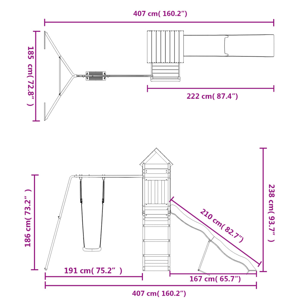 Spielturm aus imprägniertem Kiefernholz und massivem Douglasien- und Kiefernholz