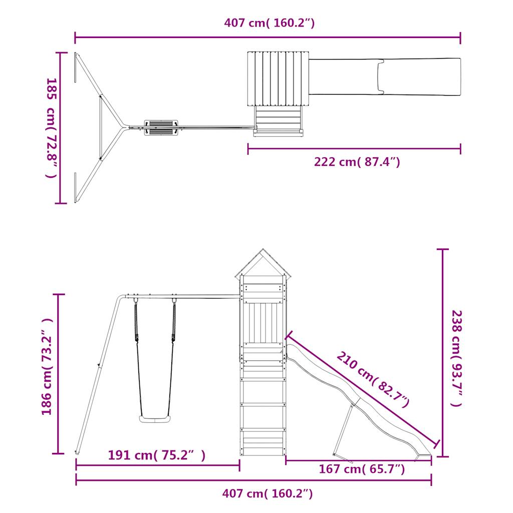 Spielturm aus imprägniertem Kiefernholz und massivem Douglasien- und Kiefernholz