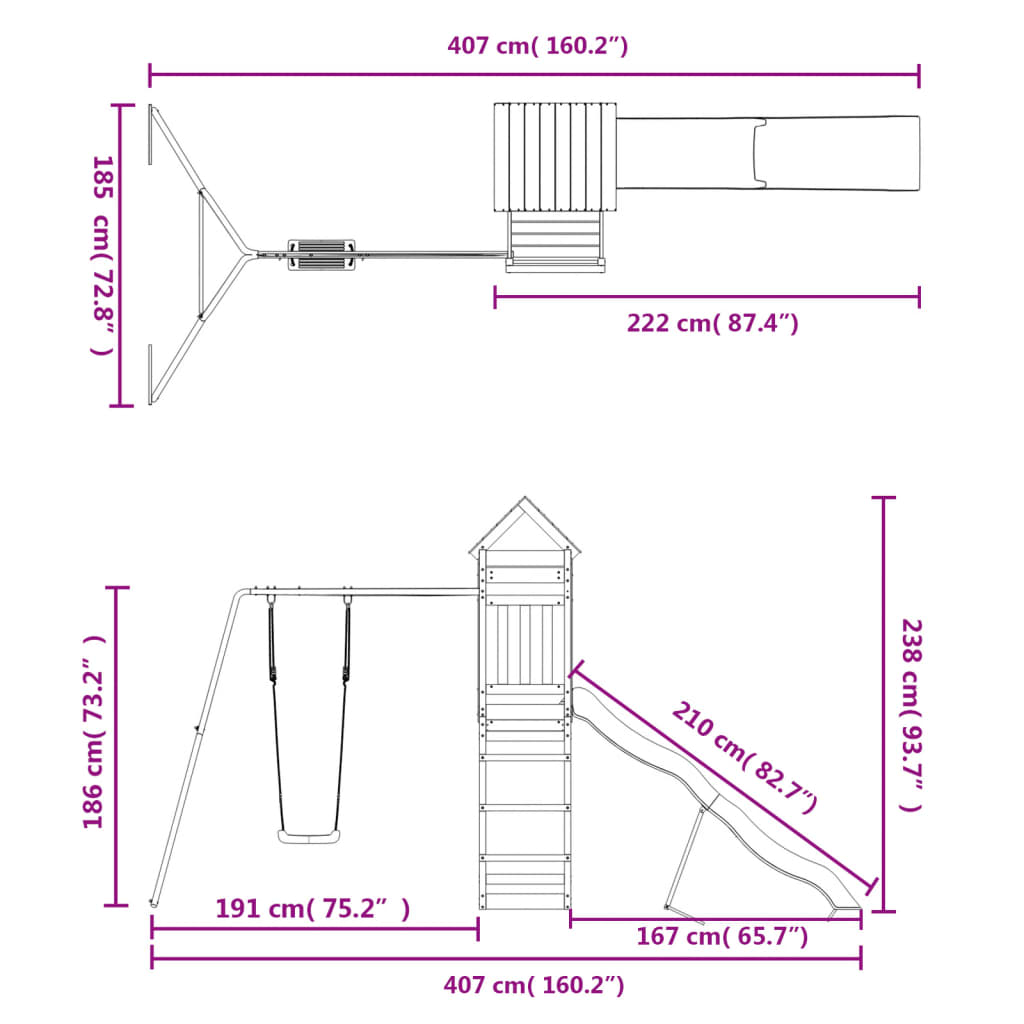 Spielturm aus imprägniertem Kiefernholz und massivem Douglasien- und Kiefernholz