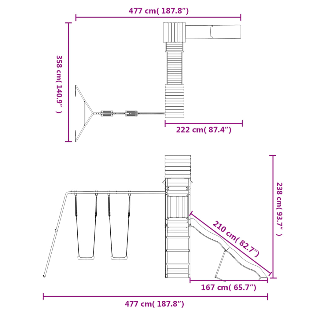 Spielturm aus imprägniertem Kiefernholz und massivem Douglasien- und Kiefernholz