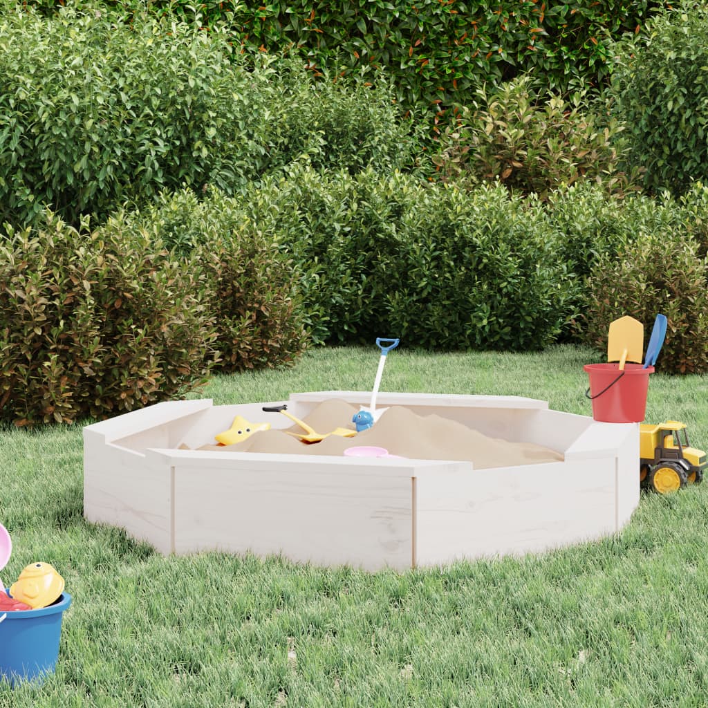 Sandkasten mit Sitzen Achteck Massivholz Douglasie in verschiedenen Größen