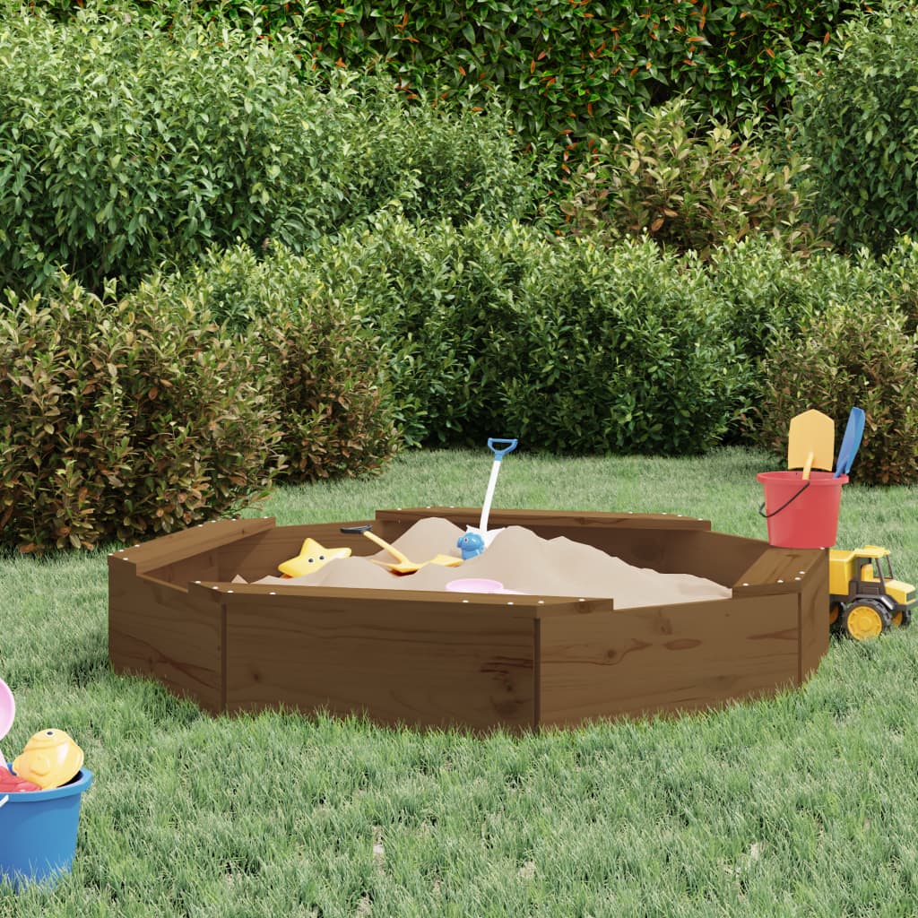 Sandkasten mit Sitzen Achteck Massivholz Douglasie in verschiedenen Größen