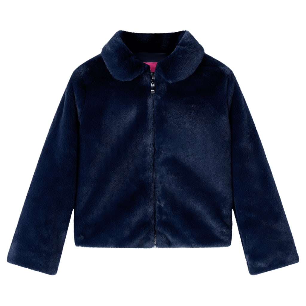 Kindermantel Kunstpelz in Marineblau und Rosa
