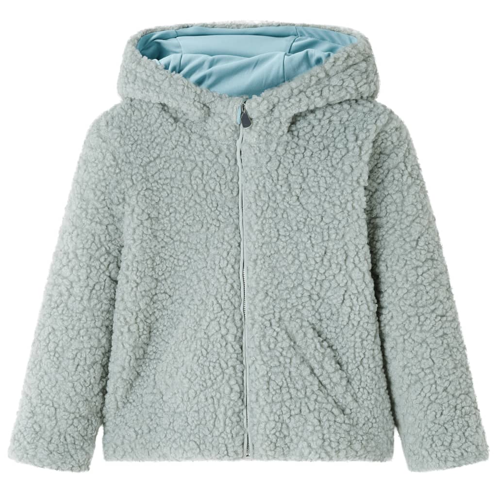 Kinder-Kapuzenjacke Teddy-Kunstpelz in Heller Cognac und Minzgrün