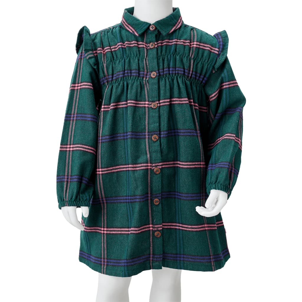 Kinderkleid mit Langen Ärmeln und Rüschen Dunkelgrün