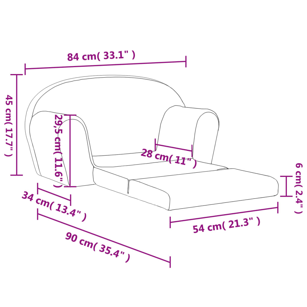 Kinder-Schlafsofa 2-Sitzer Weicher Plüsch für Kinder