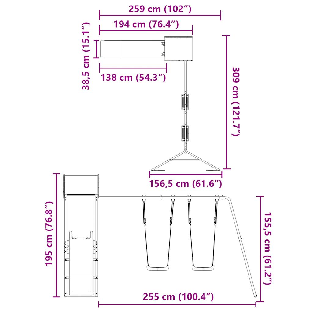 Spielturm aus imprägniertem Kiefernholz und massivem Douglasie und Kiefer