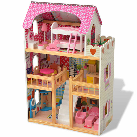 3-Stöckiges Puppenhaus Holz 60 x 30 x 90 cm - Yekta
