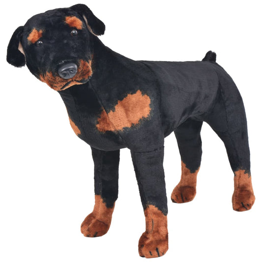 XXL Plüschtier Hund Rottweiler Stehend Plüsch Schwarz und Braun - Yekta