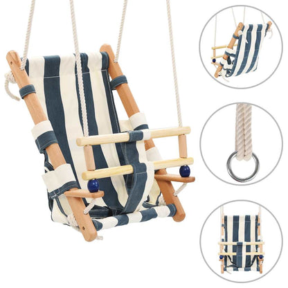 Schaukel Babyschaukel mit Sicherheitsgurt Baumwolle Holz Blau - Yekta