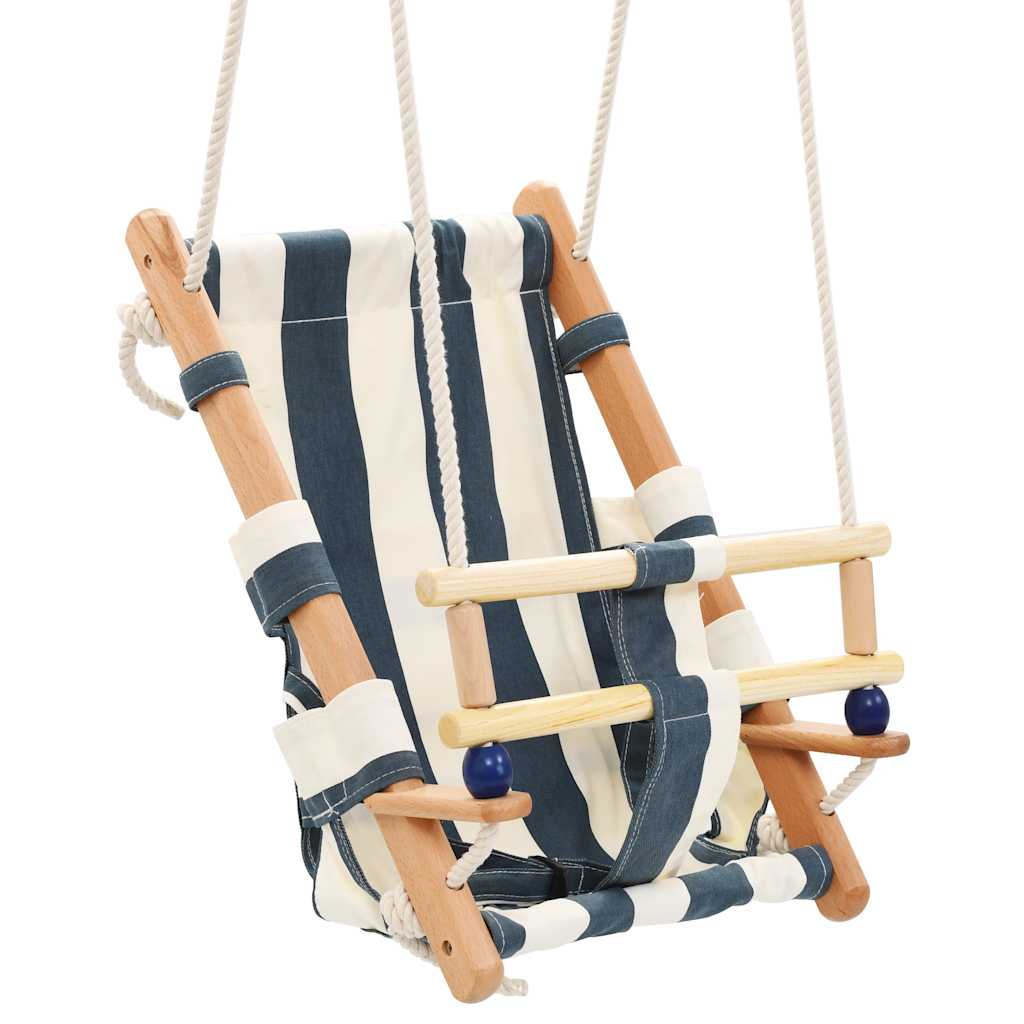 Schaukel Babyschaukel mit Sicherheitsgurt Baumwolle Holz Blau - Yekta