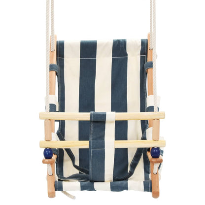 Schaukel Babyschaukel mit Sicherheitsgurt Baumwolle Holz Blau - Yekta
