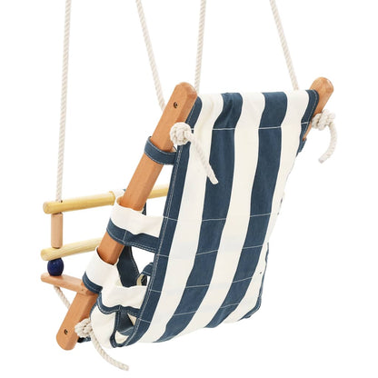 Schaukel Babyschaukel mit Sicherheitsgurt Baumwolle Holz Blau - Yekta