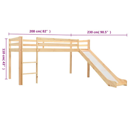 Kinderhochbett-Rahmen mit Rutsche und Leiter aus Kiefernholz - Yekta