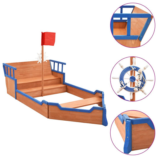 Sandkasten Piratenschiff Tannenholz 190x94,5x101 cm - Yekta