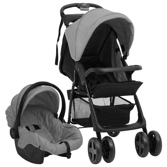 3-in-1 Kinderwagen in Hellgrau und Dunkelgrau mit Schwarz - Yekta
