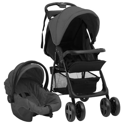 3-in-1 Kinderwagen in Hellgrau und Dunkelgrau mit Schwarz - Yekta