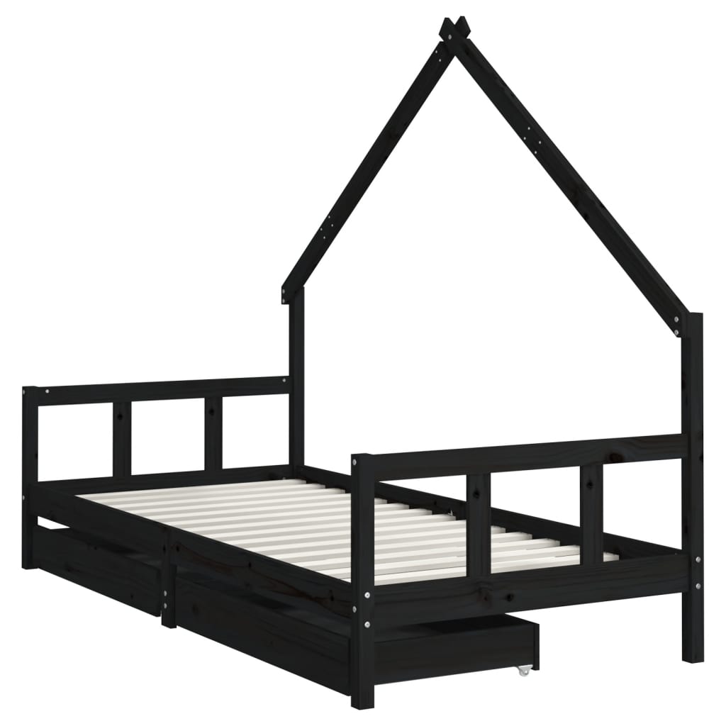 Kinderbett mit Schubladen Massivholz Kiefer 70x140 cm - 90x200 cm - Yekta