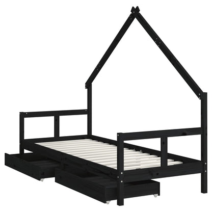 Kinderbett mit Schubladen Massivholz Kiefer 70x140 cm - 90x200 cm - Yekta
