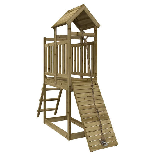 Spielturm mit Kletterwand aus imprägniertem Kiefernholz und Douglasie Massivholz