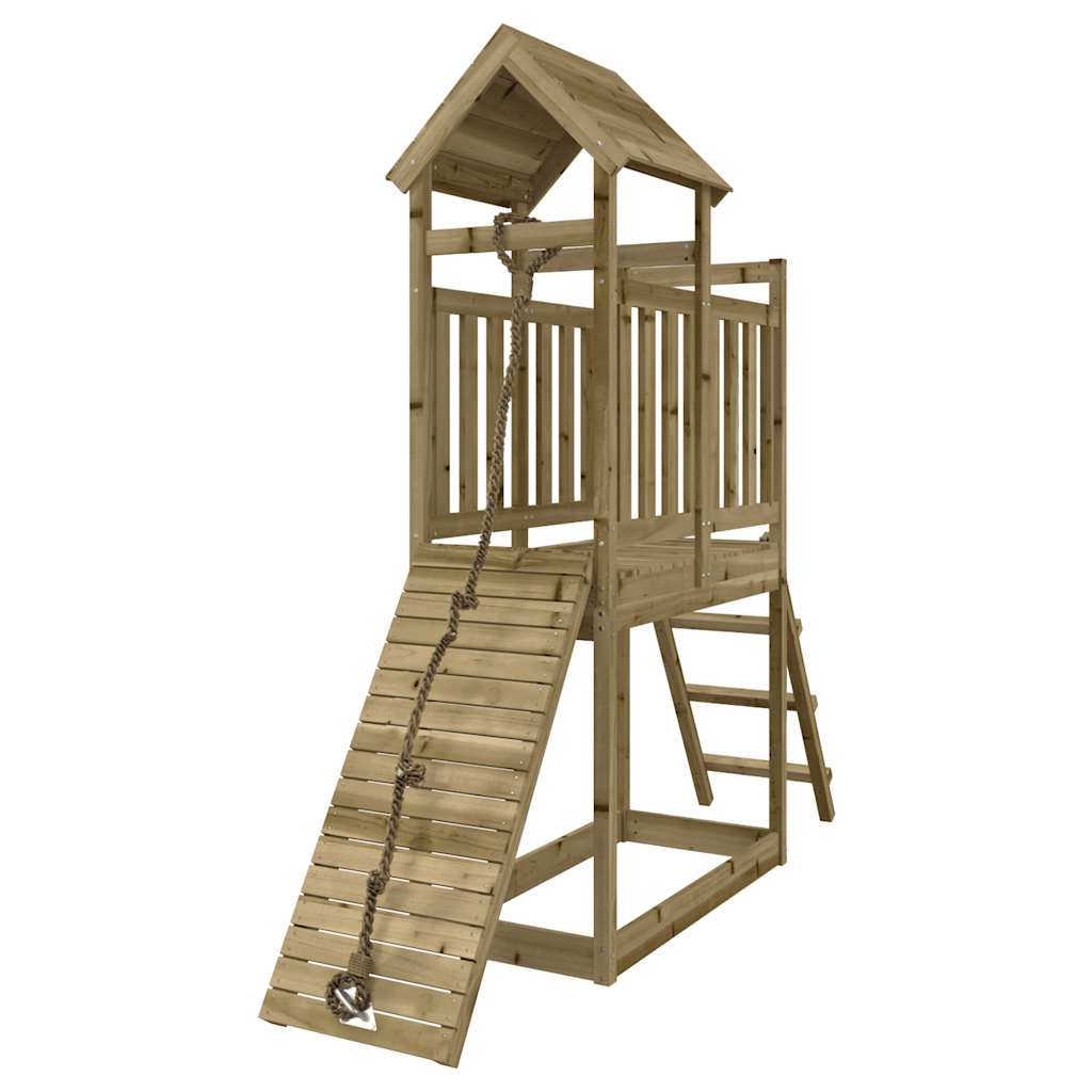 Spielturm mit Kletterwand aus imprägniertem Kiefernholz und Douglasie Massivholz