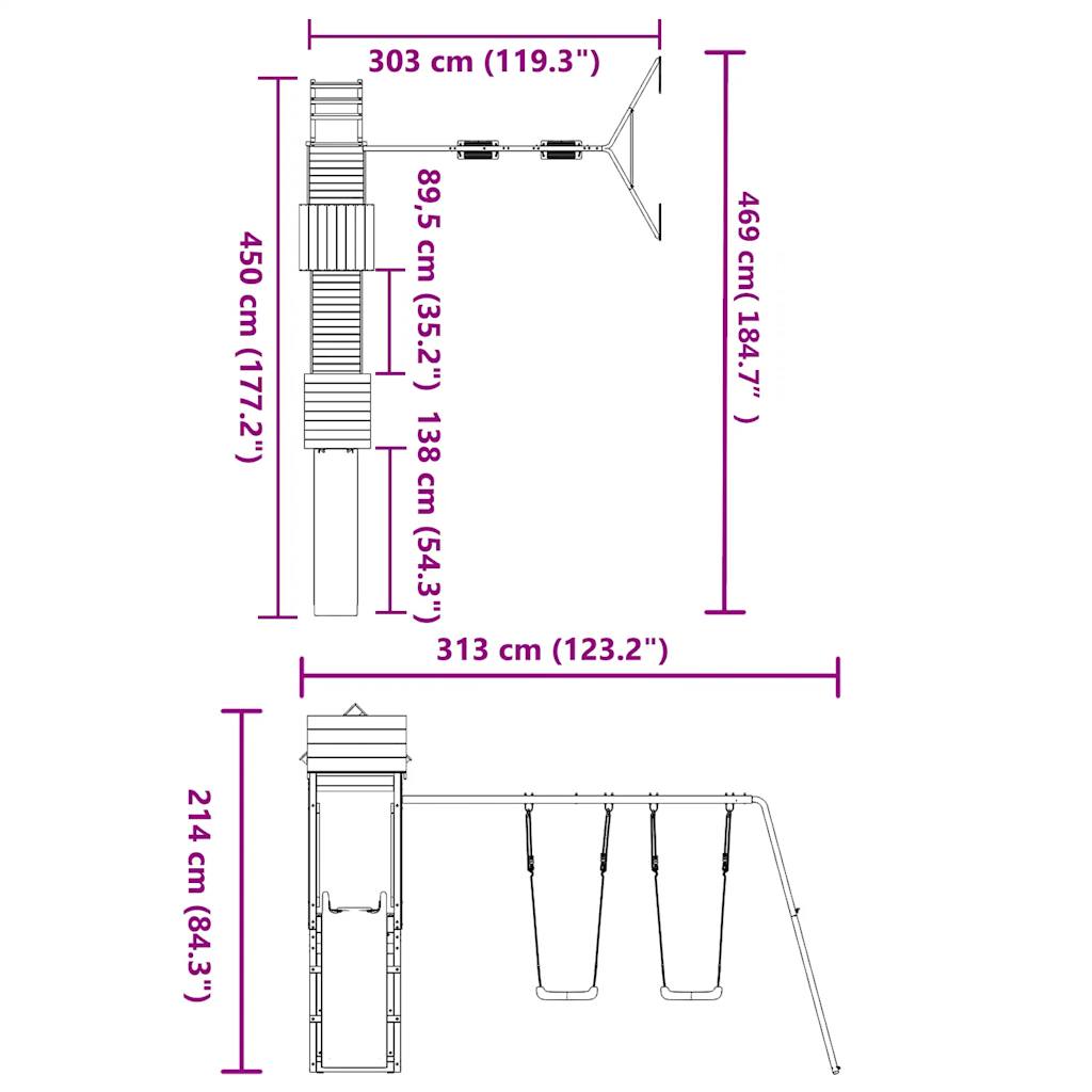 Spielturm aus imprägniertem Kiefernholz und massivem Douglasien- und Kiefernholz