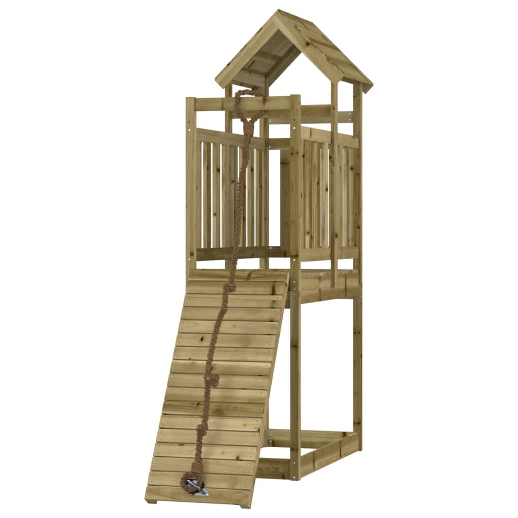 Spielturm mit Kletterwand aus imprägniertem Kiefernholz und Massivholz Douglasie