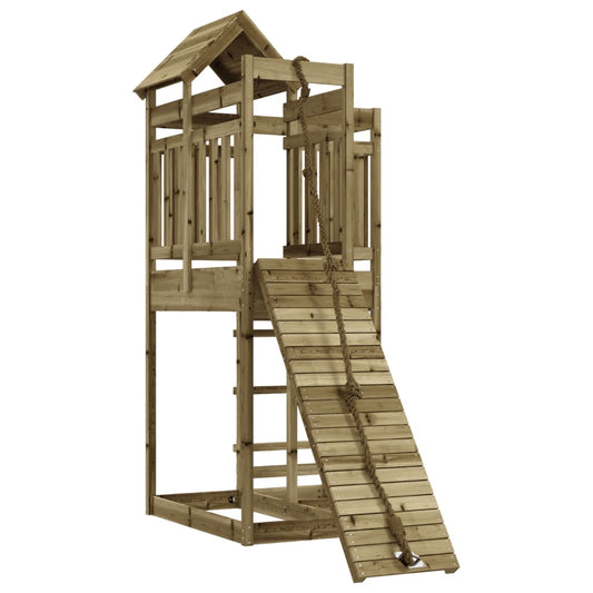 Spielturm mit Kletterwand aus imprägniertem Kiefernholz und Massivholz Douglasie