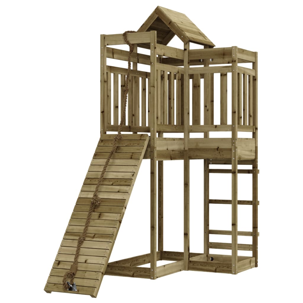 Spielturm mit Kletterwand aus imprägniertem Kiefernholz und Massivholz Douglasie