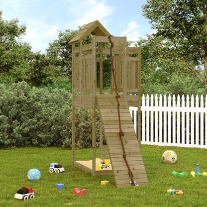 Spielturm mit Kletterwand aus imprägniertem Kiefernholz und Massivholz Douglasie