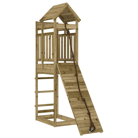 Spielturm mit Kletterwand aus imprägniertem Kiefernholz und Massivholz Douglasie