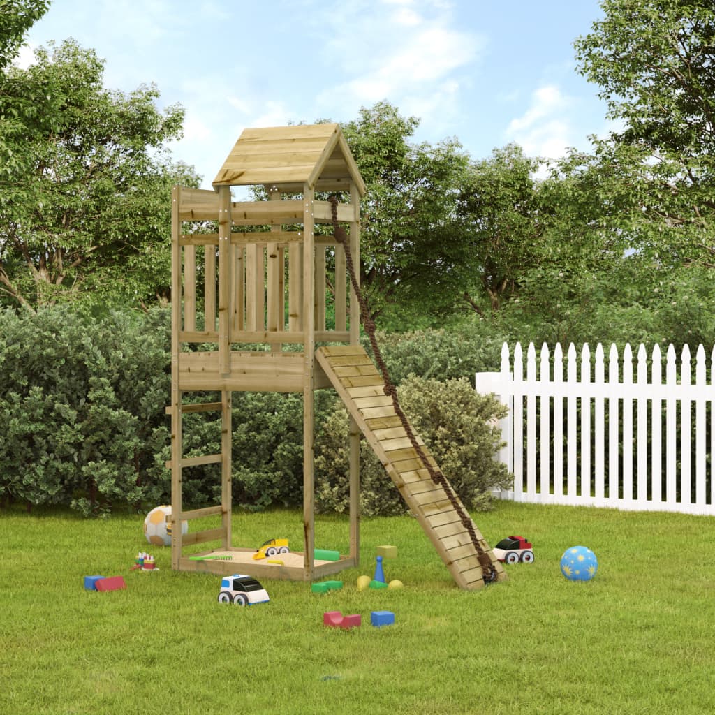 Spielturm mit Kletterwand aus imprägniertem Kiefernholz und Massivholz Douglasie