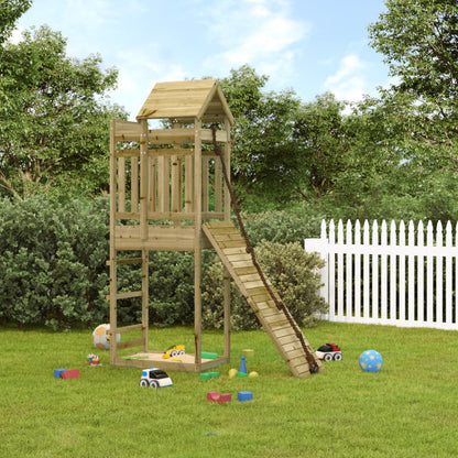 Spielturm mit Kletterwand aus imprägniertem Kiefernholz und Massivholz Douglasie