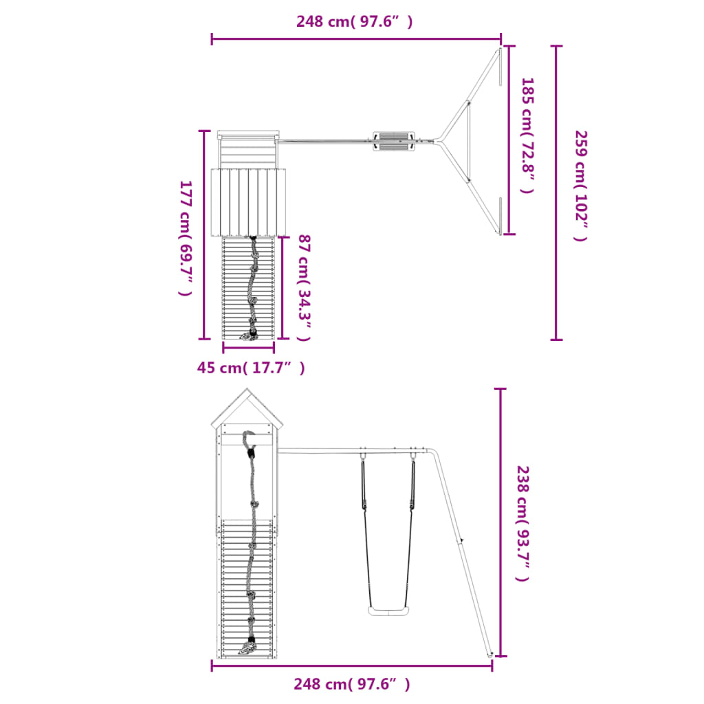 Spielturm aus imprägniertem Kiefernholz und massivem Douglasien- und Kiefernholz