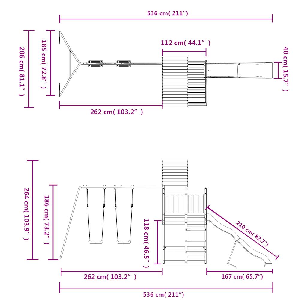 Spielturm aus imprägniertem Kiefernholz und massivem Douglasien- und Kiefernholz