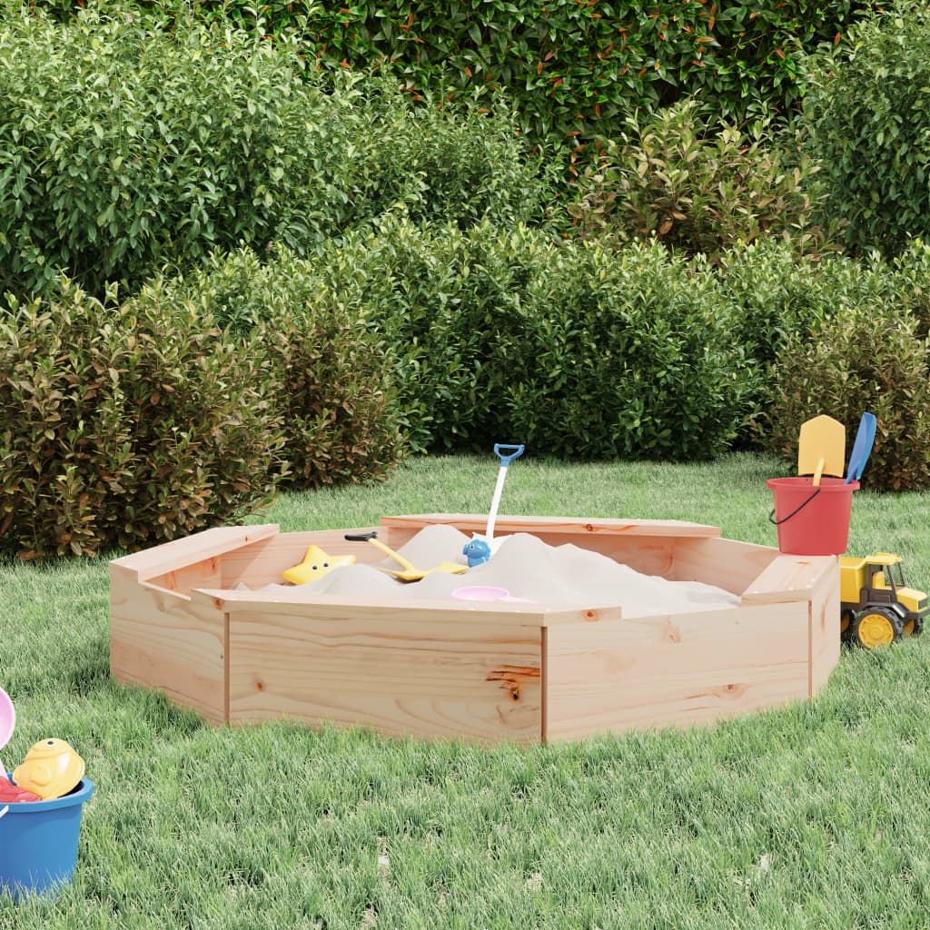 Sandkasten mit Sitzen Achteck Massivholz Douglasie in verschiedenen Größen