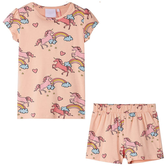 Kinderpyjama mit Kurzen Ärmeln in Hellorange und Hellrosa