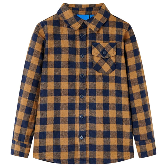 Kinderhemd Karomuster Cognac und Blau