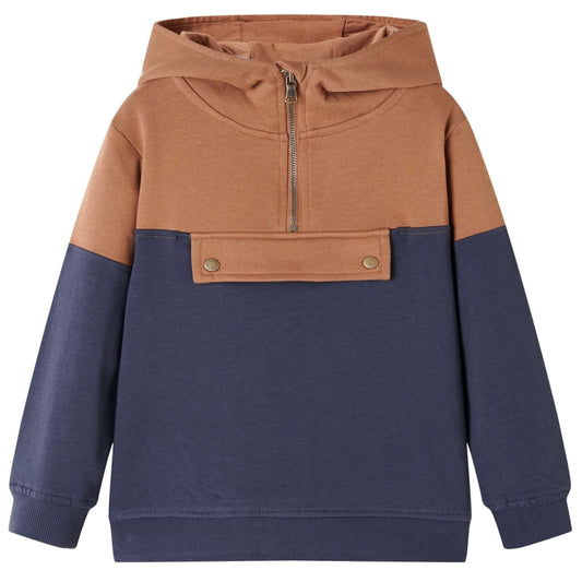 Kinder-Kapuzenpullover mit Halbem Reißverschluss Anthrazit Cognac