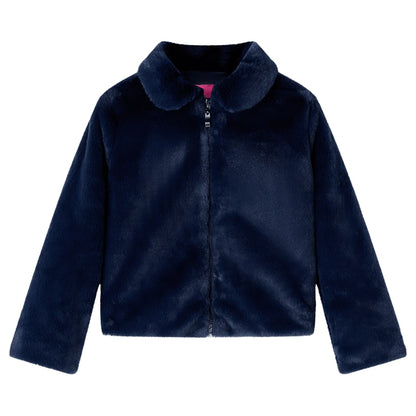 Kindermantel Kunstpelz in Marineblau und Rosa