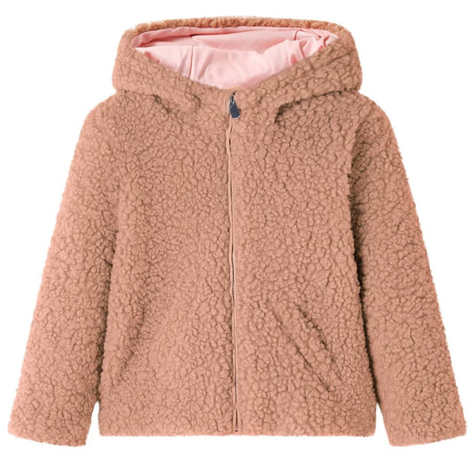 Kinder-Kapuzenjacke Teddy-Kunstpelz in Heller Cognac und Minzgrün
