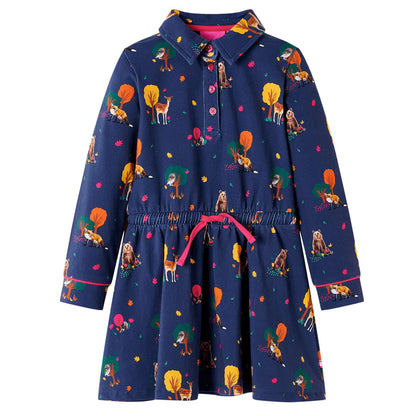 Kinderkleid mit Langen Ärmeln und Kordelzug Marineblau