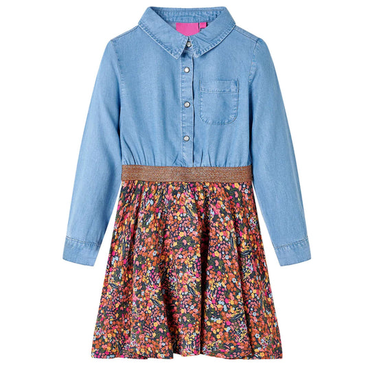 Kinderkleid mit Langen Ärmeln Marineblau und Jeansblau