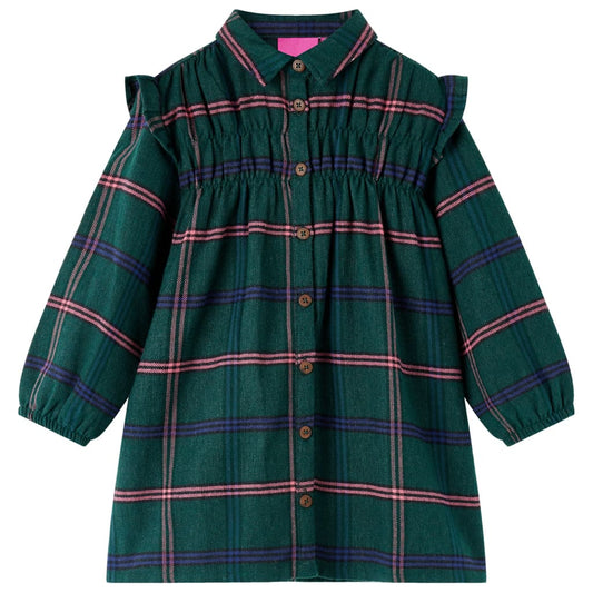 Kinderkleid mit Langen Ärmeln und Rüschen Dunkelgrün