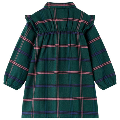 Kinderkleid mit Langen Ärmeln und Rüschen Dunkelgrün