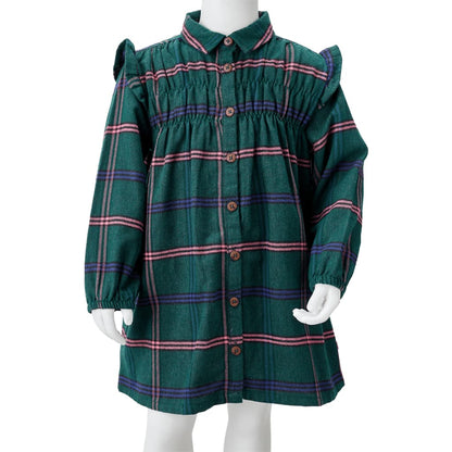 Kinderkleid mit Langen Ärmeln und Rüschen Dunkelgrün